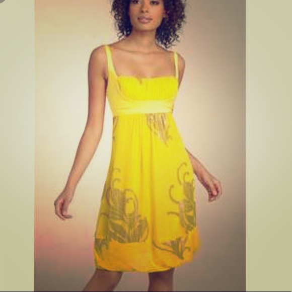 Silk dress Nicole Miller Yellow Metallic Floral - Picture 9 of 9